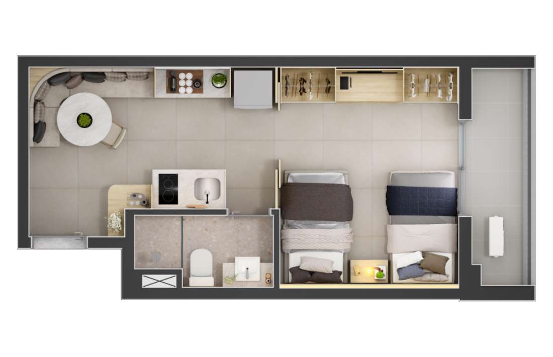 Studio 32,10m² 2 camas